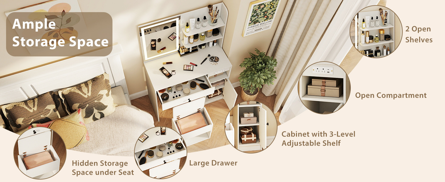 Vanity Desk with Mirror and Lights Dressing Table with Charging Station