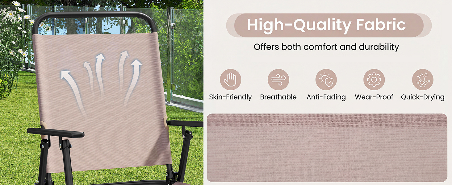 Patio folding bar-height chair with breathable mesh fabric, armrests, and quick-drying seat for outdoor relaxation.