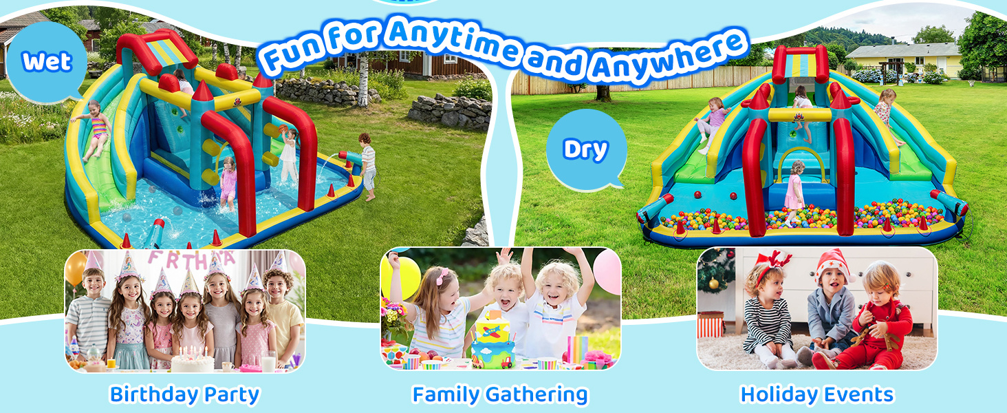 Inflatable Double Water Slide Park with obstacle course, made of high-density Oxford fabric, for wet and dry fun.