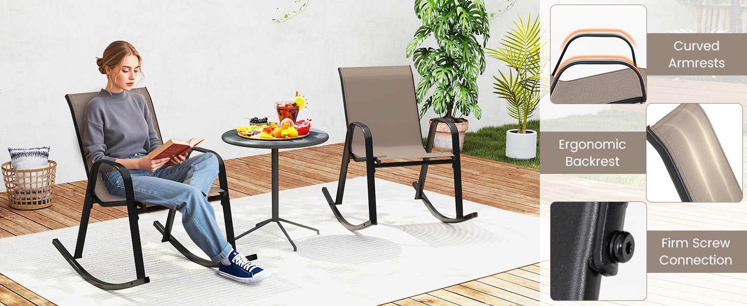 Patio Rocking Chair Set of 2 with Breathable Fabric Seat