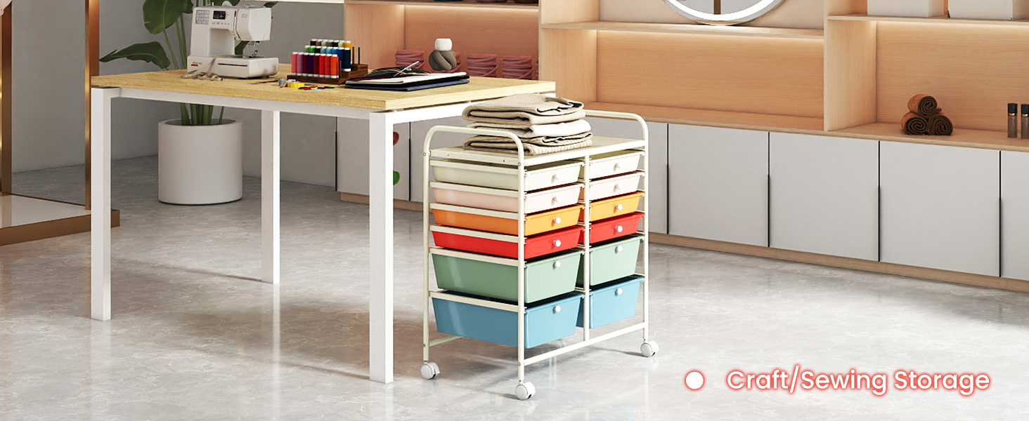 12 Drawers Rolling Storage Cart with 4 Wheels and Brakes