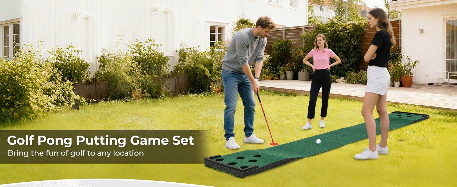 11 FT Indoor Outdoor Putting Green Mat with 2 Adjustable Putters